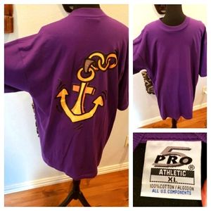 UNISEX Mens Womens Loose-Fit Box Tee Purple w/ Gold Iron-On Anchor, Size XL
